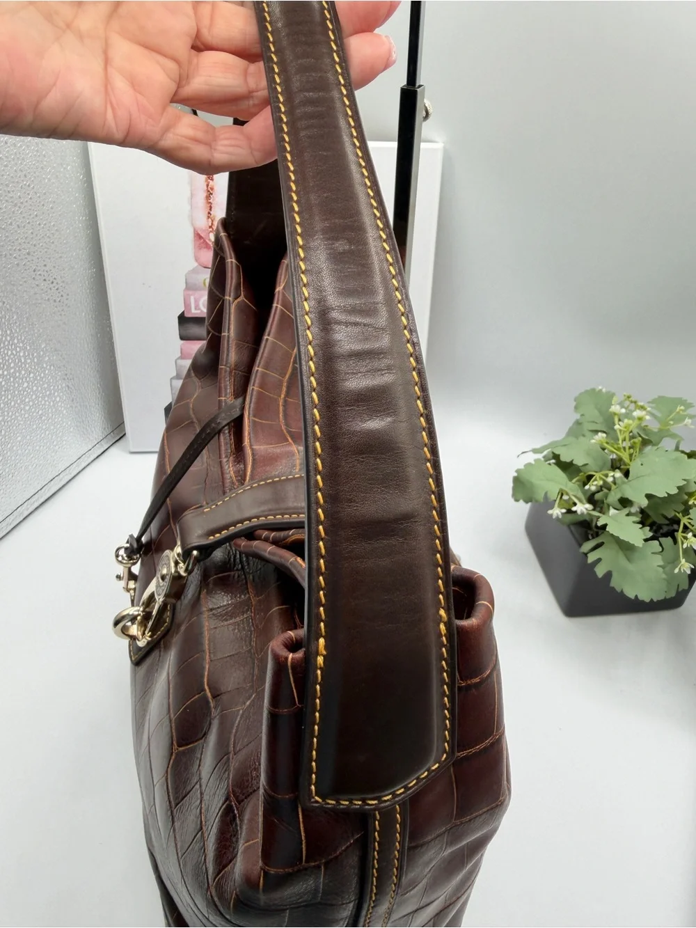 Dooney & Bourke Brown Croco-Embossed Leather Hobo Bag